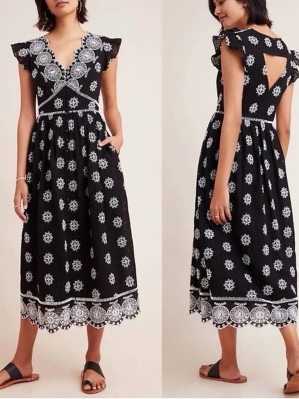EUC Anthropologie Anthropologie Ranna Gill Tomine Embroidered Midi Dress